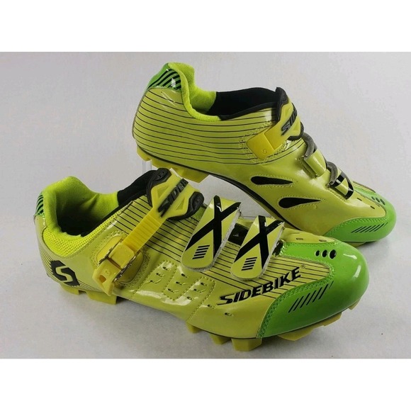 SIDEBIKE Other - Sidebike Road Cycling Shoes Size 12 Neon Green Yellow 3-Bolt Buckle Hook Loop